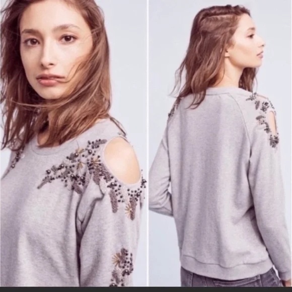 Anthropologie Beaded  Sweatshirt XS/S - Picture 1 of 16
